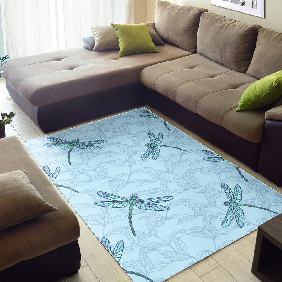 Dragonfly Pattern Blue Background Area Rug