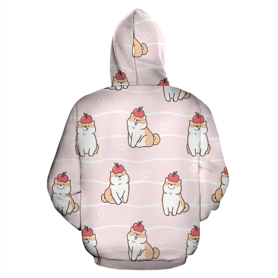 Cute Shiba Inu Dog Apple Pattern Zip Up Hoodie