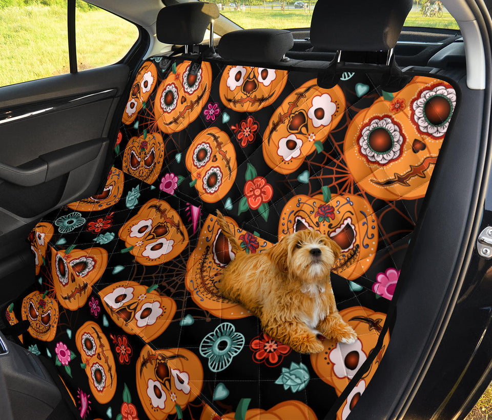 Pumpkin Flowers Spiderweb Halloween Theme Dog Car Seat Covers