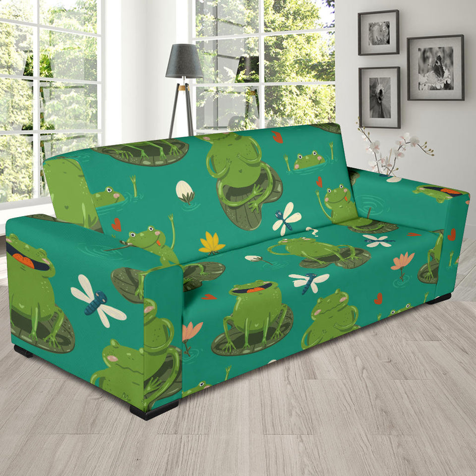 Cute Frog Dragonfly Design Pattern Sofa Slipcover