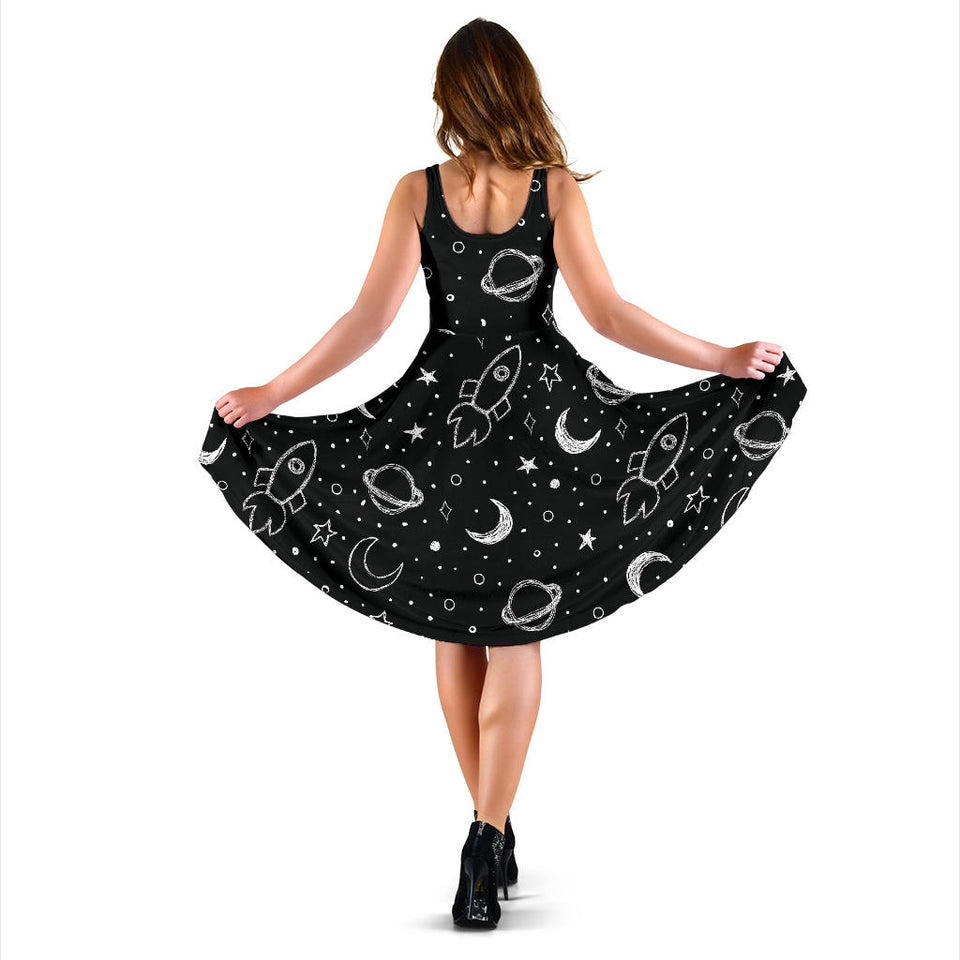 Hand Drawn Space Rocket Star Planet Sleeveless Midi Dress