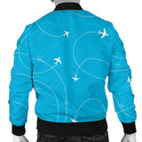 Airplane Destinations Blue Background Men'S Bomber Jacket