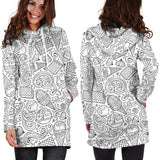 Cartoon Hand Drawn Ice Cream Black White Women'S Hoodie Dress