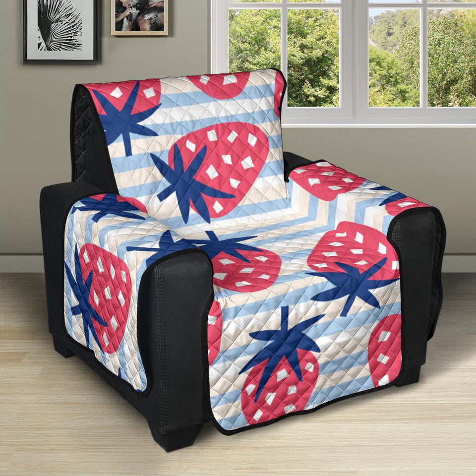 Strawberry pattern blue lines background Recliner Cover Protector
