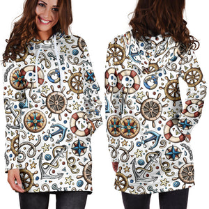 Cute Nautical Steering Wheel Anchor Pattern Women'S Hoodie Dress