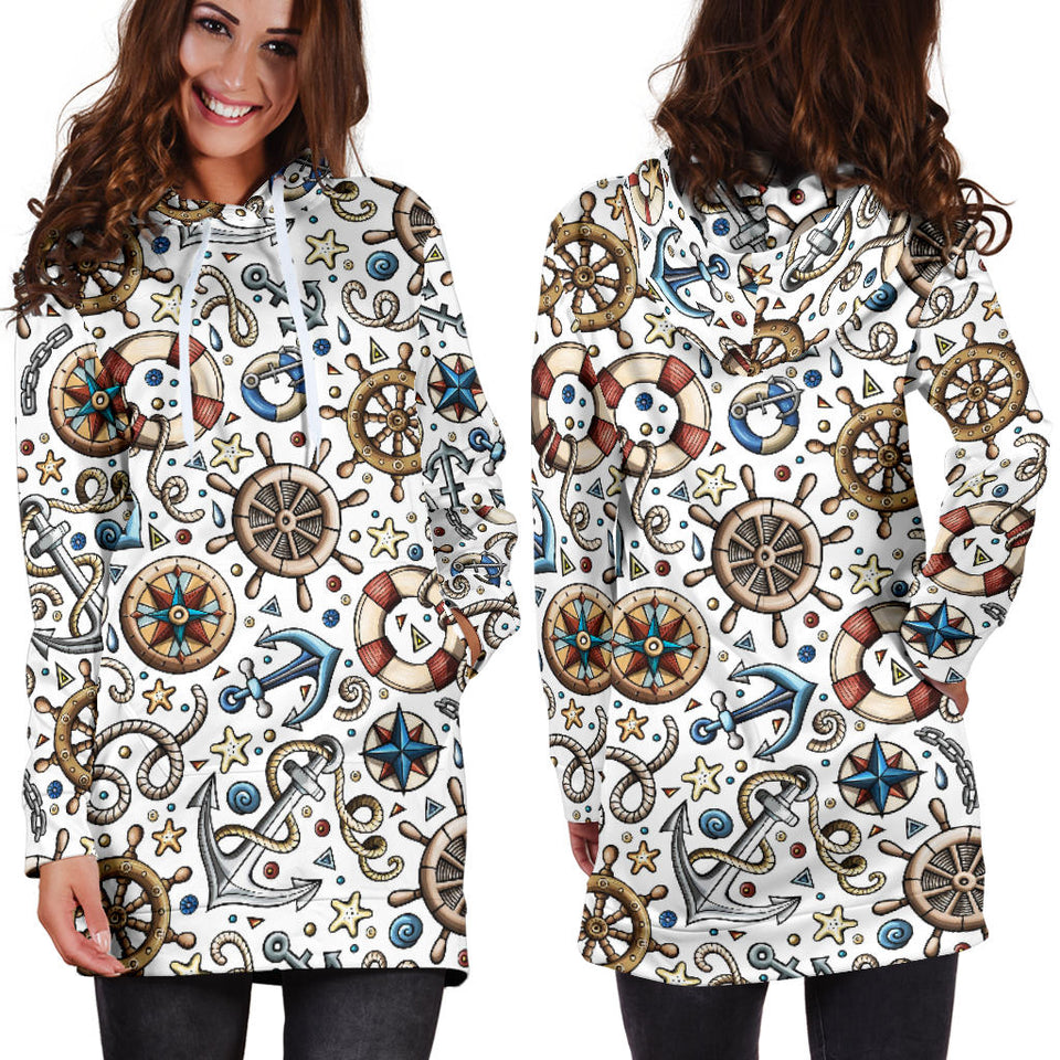 Cute Nautical Steering Wheel Anchor Pattern Women'S Hoodie Dress