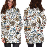 Cute Nautical Steering Wheel Anchor Pattern Women'S Hoodie Dress