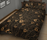 Gold peacock feather pattern Quilt Bed Set