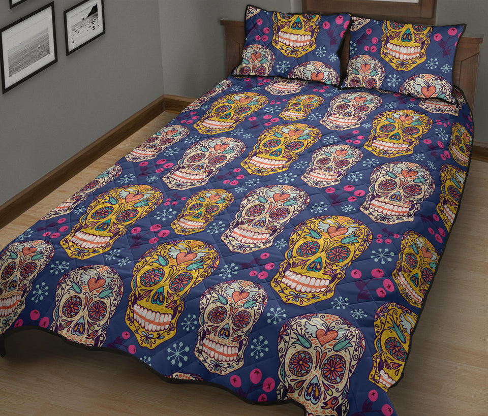 Sugar skull flower pattern Quilt Bed Set