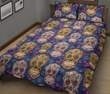 Sugar skull flower pattern Quilt Bed Set
