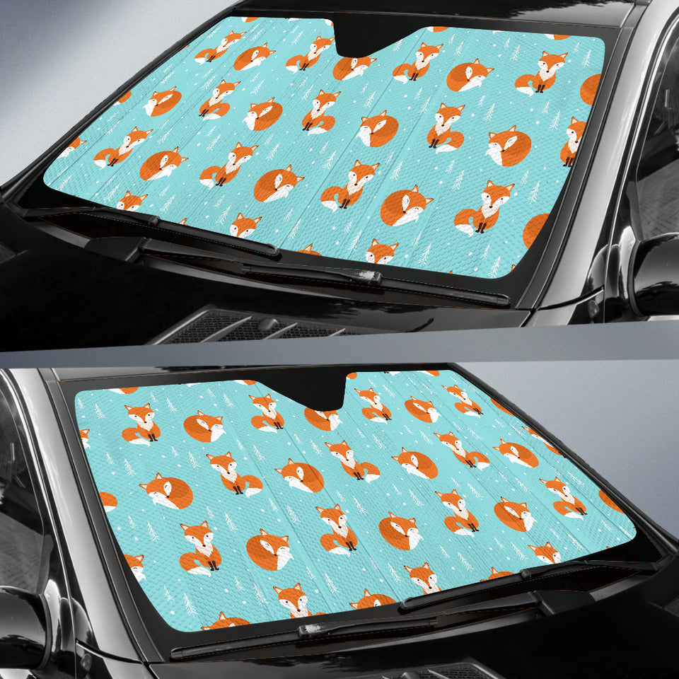 Fox Pattern Blue B Ackground Car Sun Shade
