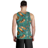 cute brown sea otters ornamental seaweed corals green water Men Tank Top