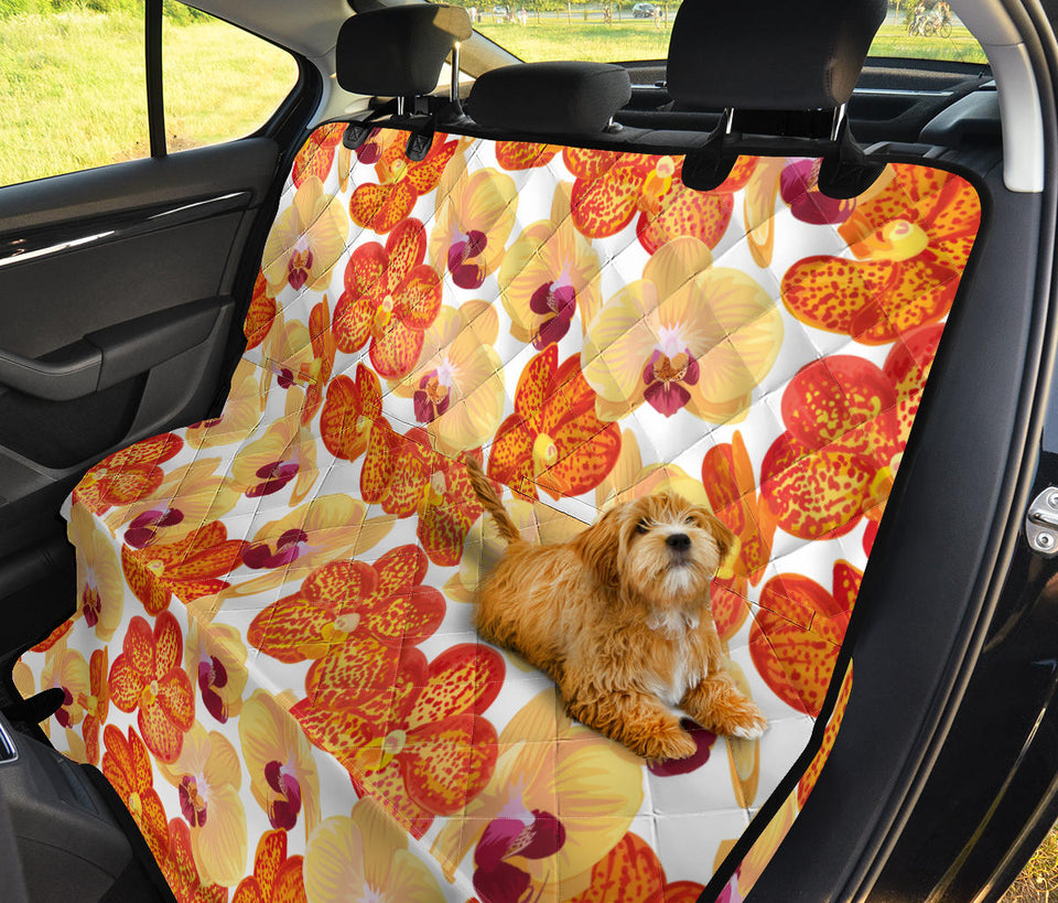 Orange Yellow Orchid Flower Pattern Background Dog Car Seat Covers