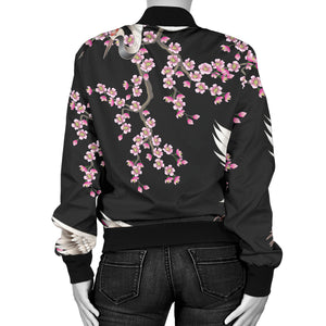 Japanese Crane Pink Sakura Pattern Women'S Bomber Jacket