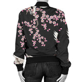 Japanese Crane Pink Sakura Pattern Women'S Bomber Jacket
