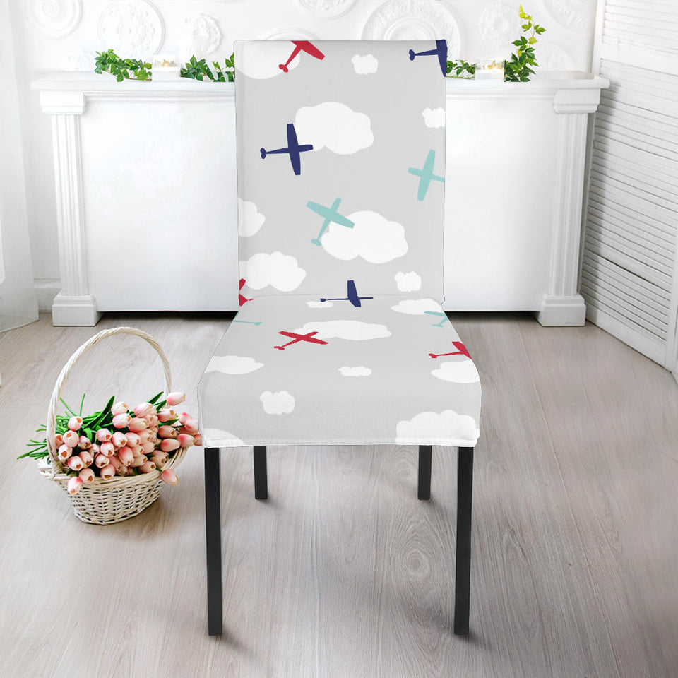 Airplane Cloud Grey Background Dining Chair Slipcover