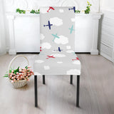 Airplane Cloud Grey Background Dining Chair Slipcover