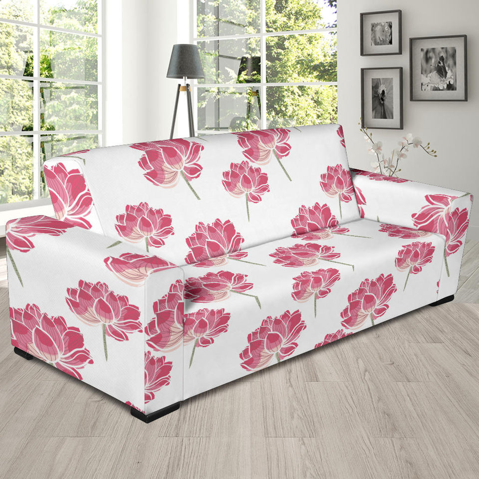 Pink Lotus Waterlily Pattern Sofa Slipcover