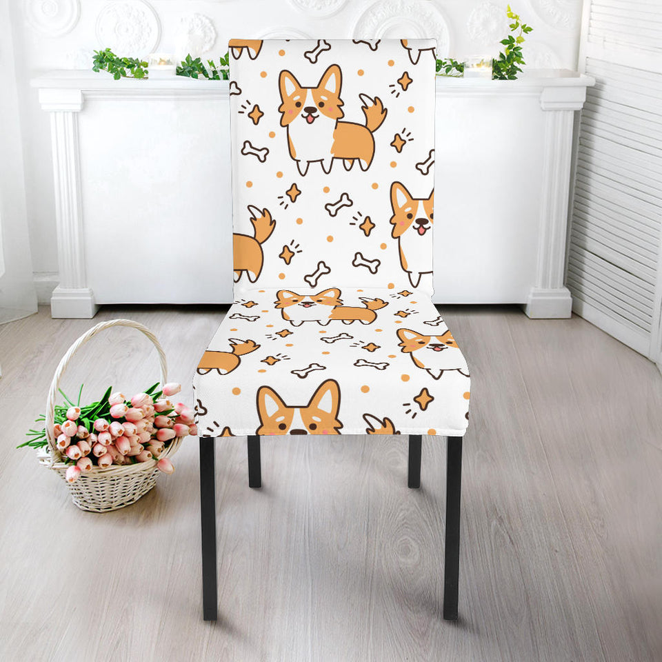 Cute Corgi Heart Star Bone Pattern Dining Chair Slipcover