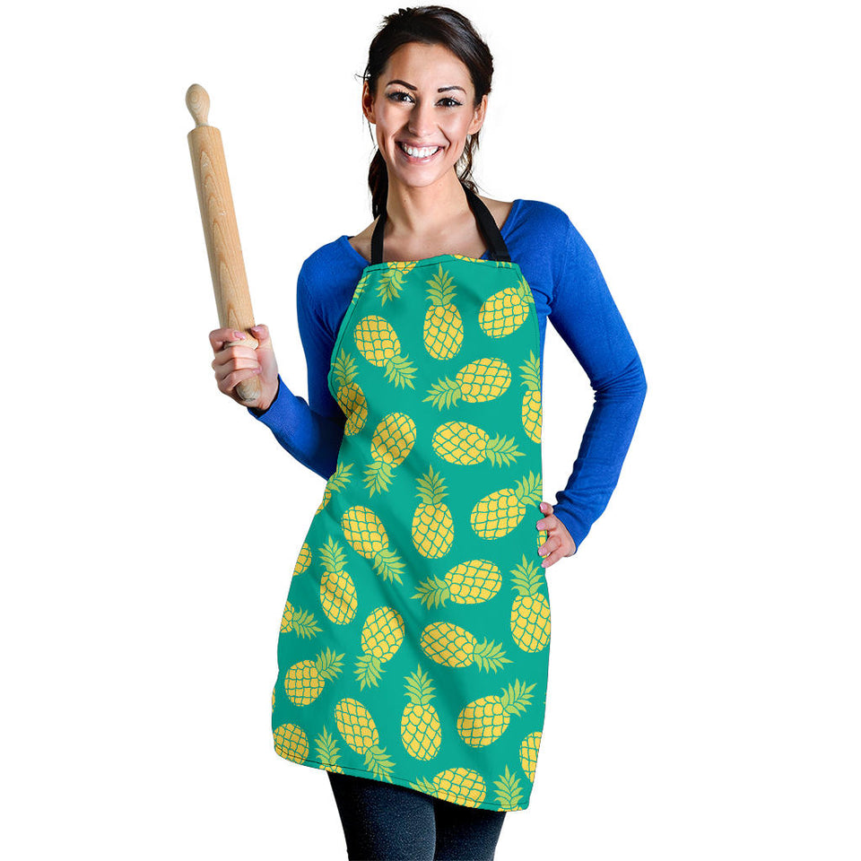 Pineapples Pattern Green Background Adjustable Apron