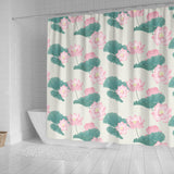Pink Lotus Waterlily Leaves Pattern Shower Curtain Fulfilled In US