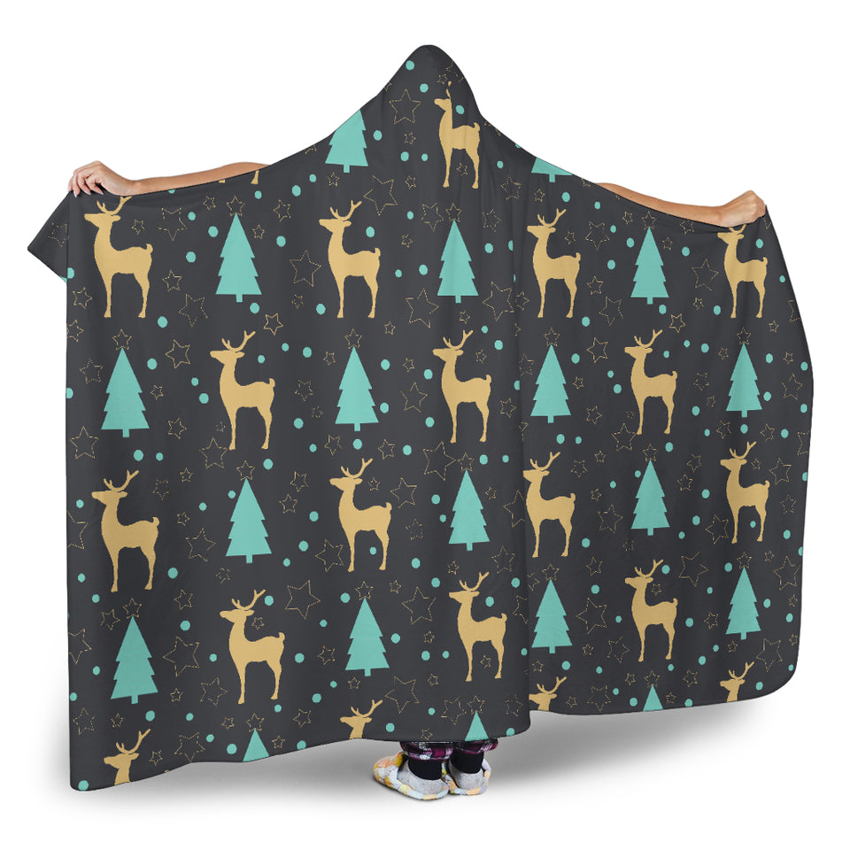 Deers Star Tree Pattern Hooded Blanket