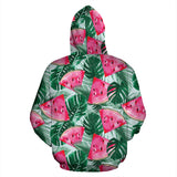 Watermelons Tropical Palm Leaves Pattern Zip Up Hoodie