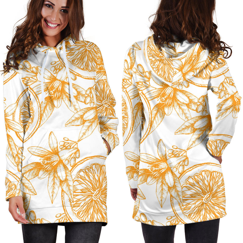 Hand Drawn Orange Fruit Pattern Women'S Hoodie Dress