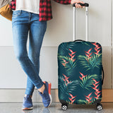 Heliconia Flowers, Palm And Monstera Leaves On Black Background Pattern Luggage Covers