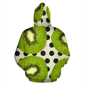 Kiwi Black Dot Background Zip Up Hoodie