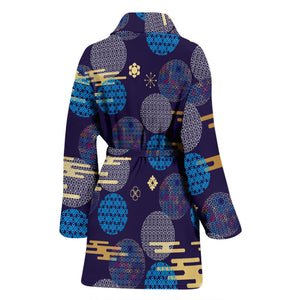 Blue Japanese Pattern Cloud Wave Flower Women'S Bathrobe