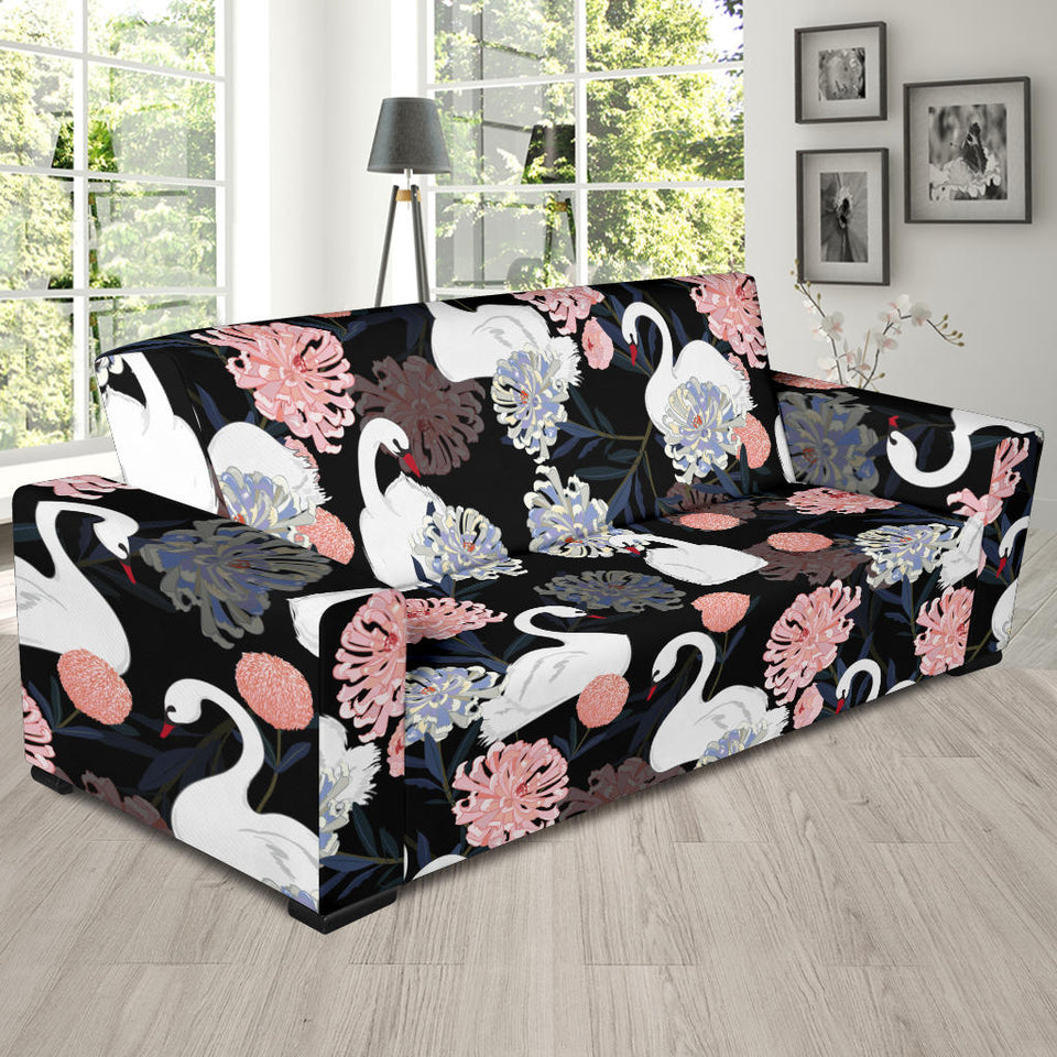 White Swan Blooming Flower Pattern Sofa Slipcover