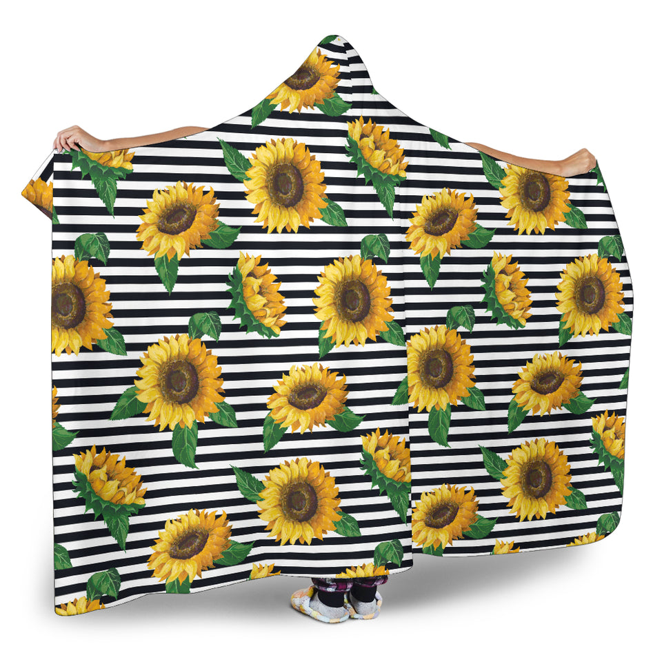 Sunflowers Ribbon Background Hooded Blanket