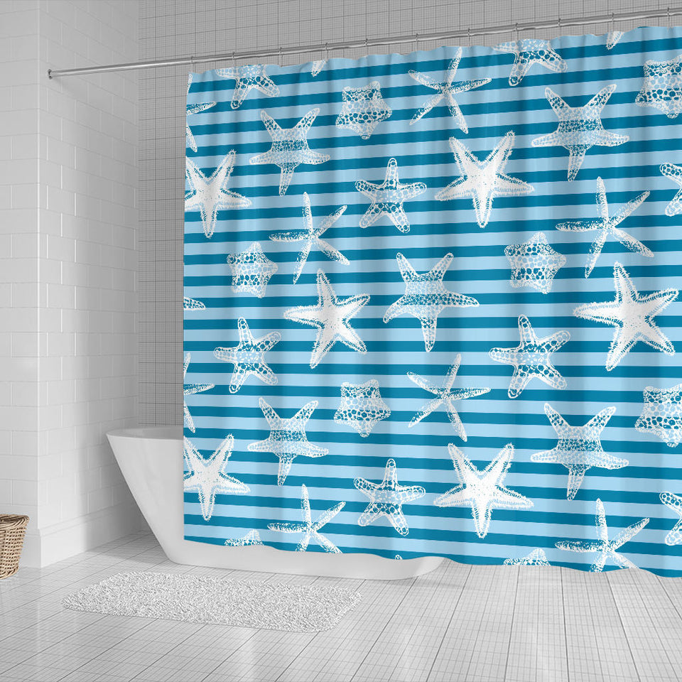 Starfish Blue Blackground Shower Curtain Fulfilled In US