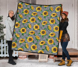 Sunflowers Ribbon Background Premium Quilt