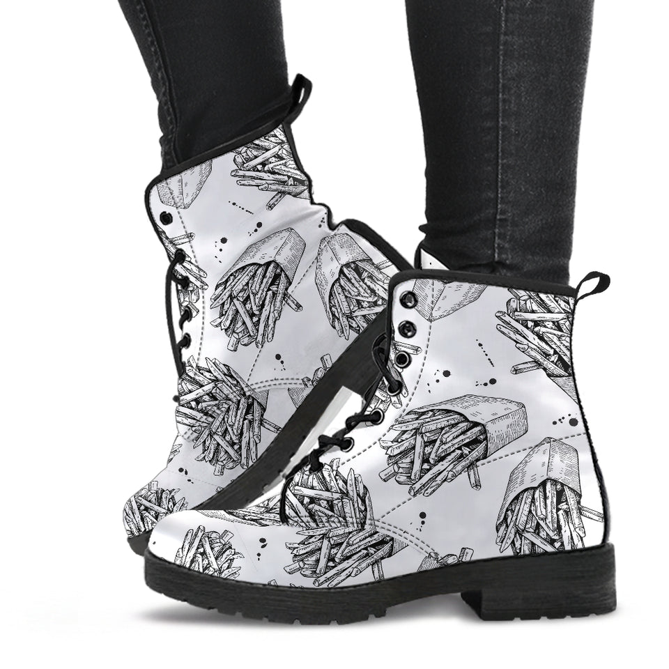 Hand Drawn French Fries Pattern Leather Boots