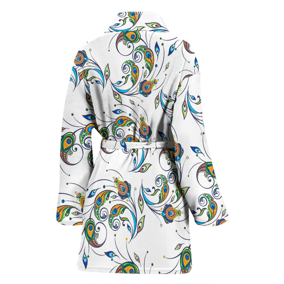 Peacock Feather Pattern Women'S Bathrobe