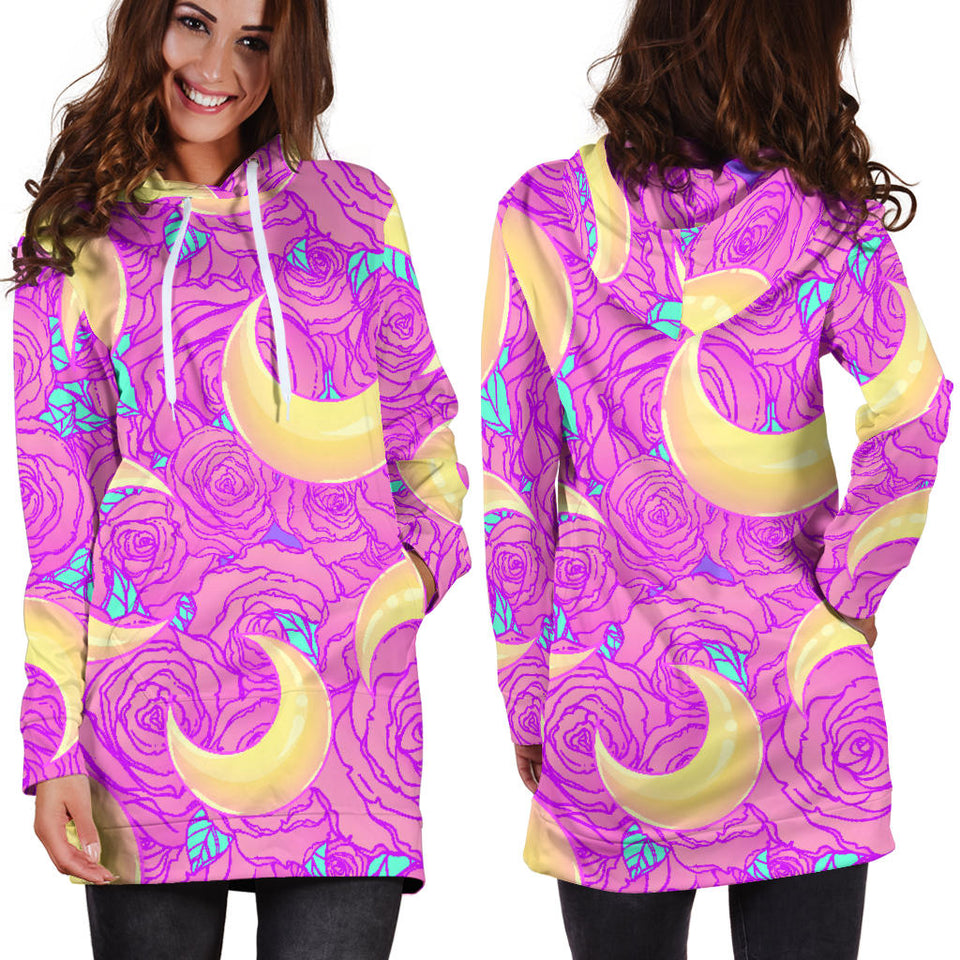 Moon Pink Rose Background Women'S Hoodie Dress