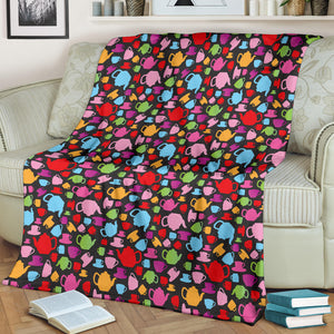 Tea pots Pattern Print Design 01 Premium Blanket