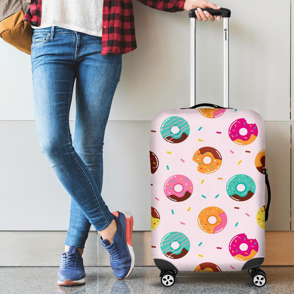 Donut Pattern Glaze Pink Background Cabin Suitcases Luggages
