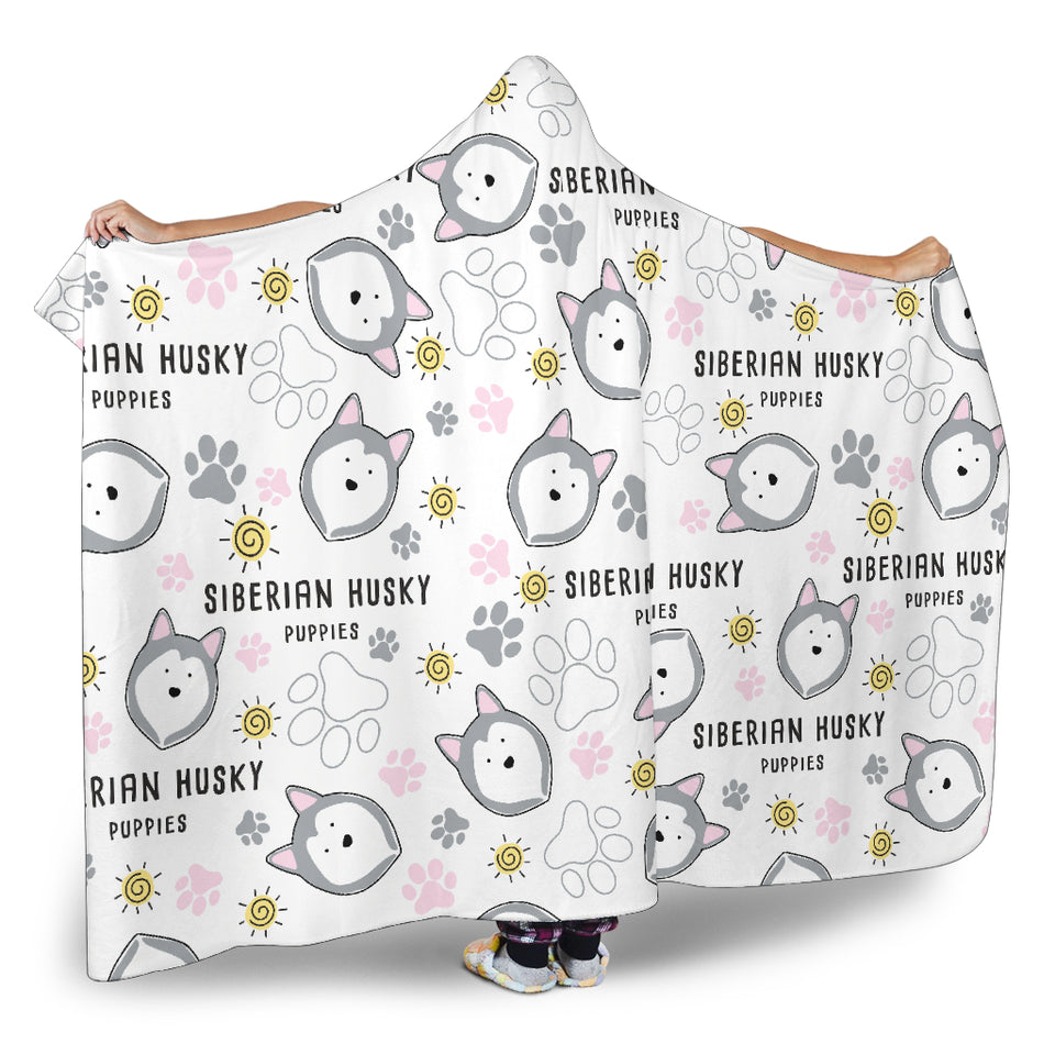 Siberian Husky Design Pattern Hooded Blanket