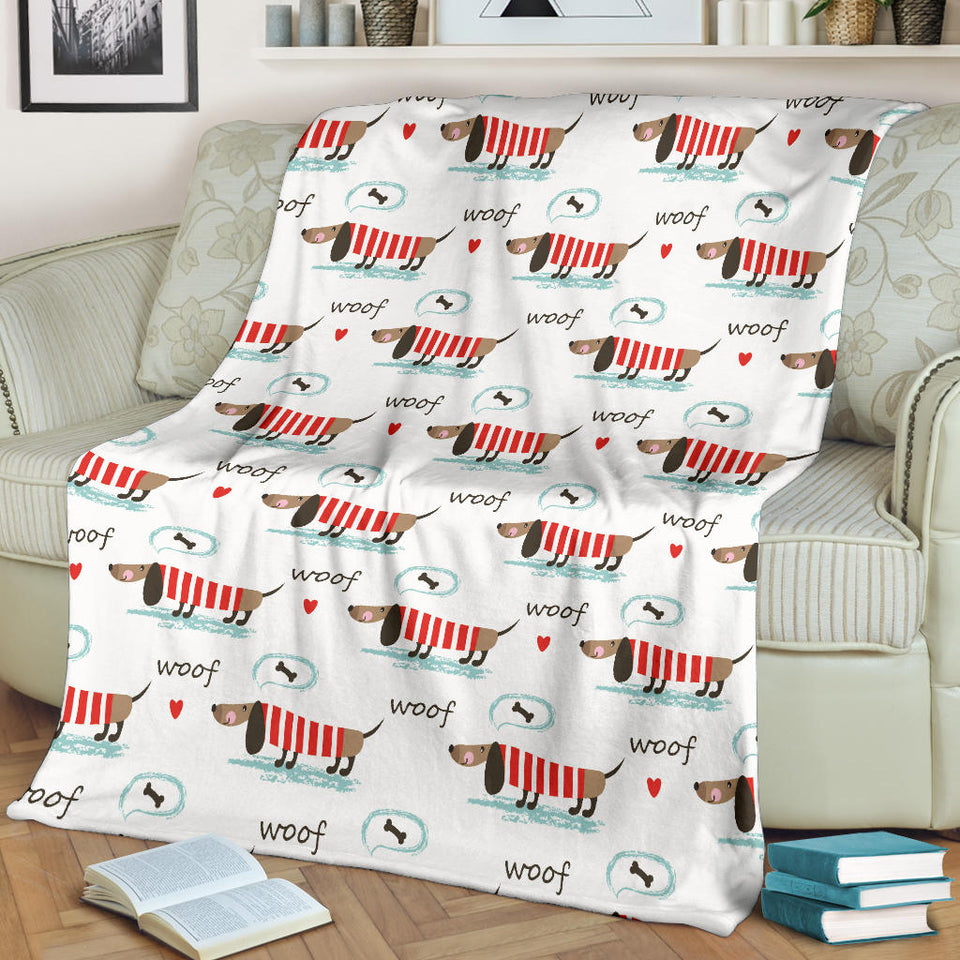 Cute Dachshund Bone Pattern Premium Blanket