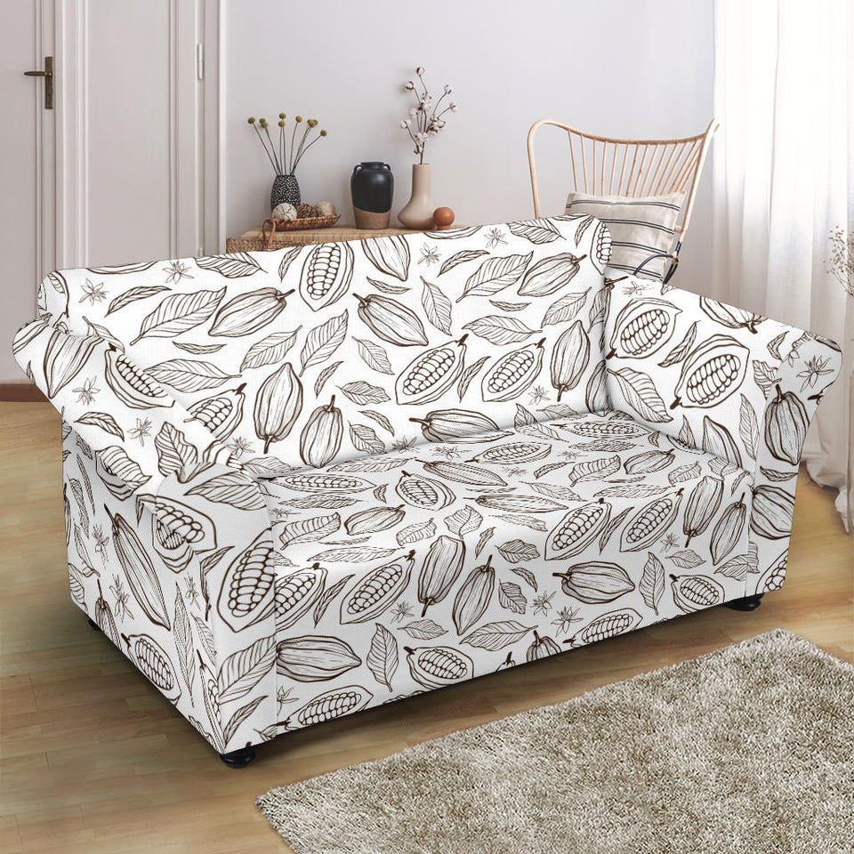 Cocoa Beans Leaves Pattern Loveseat Couch Slipcover