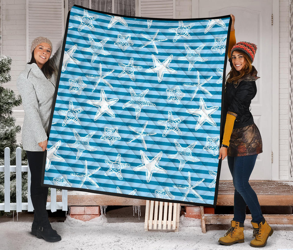 Starfish Blue Blackground Premium Quilt