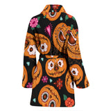 Pumpkin Flowers Spiderweb Halloween Theme Women'S Bathrobe