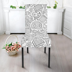 Cartoon Hand Drawn Ice Cream Black White Dining Chair Slipcover