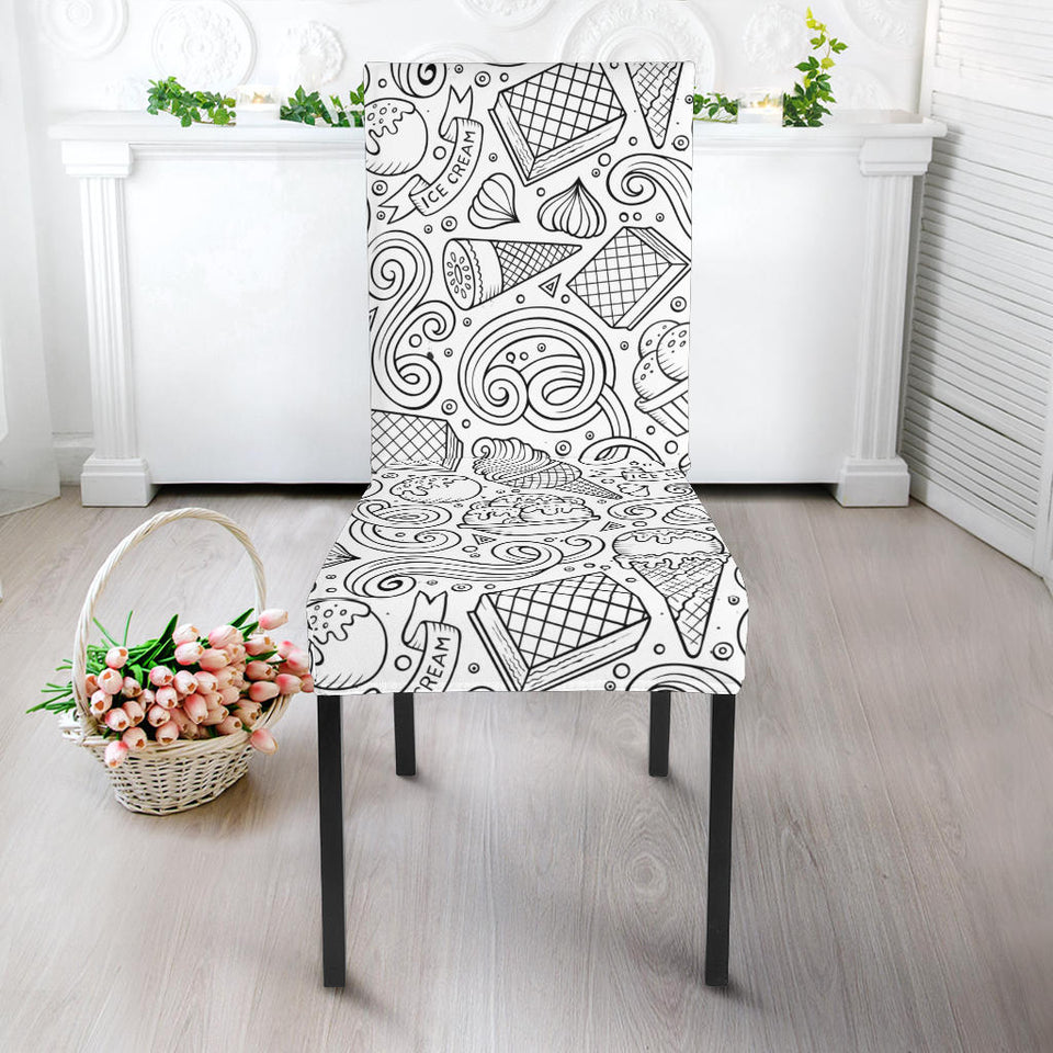Cartoon Hand Drawn Ice Cream Black White Dining Chair Slipcover