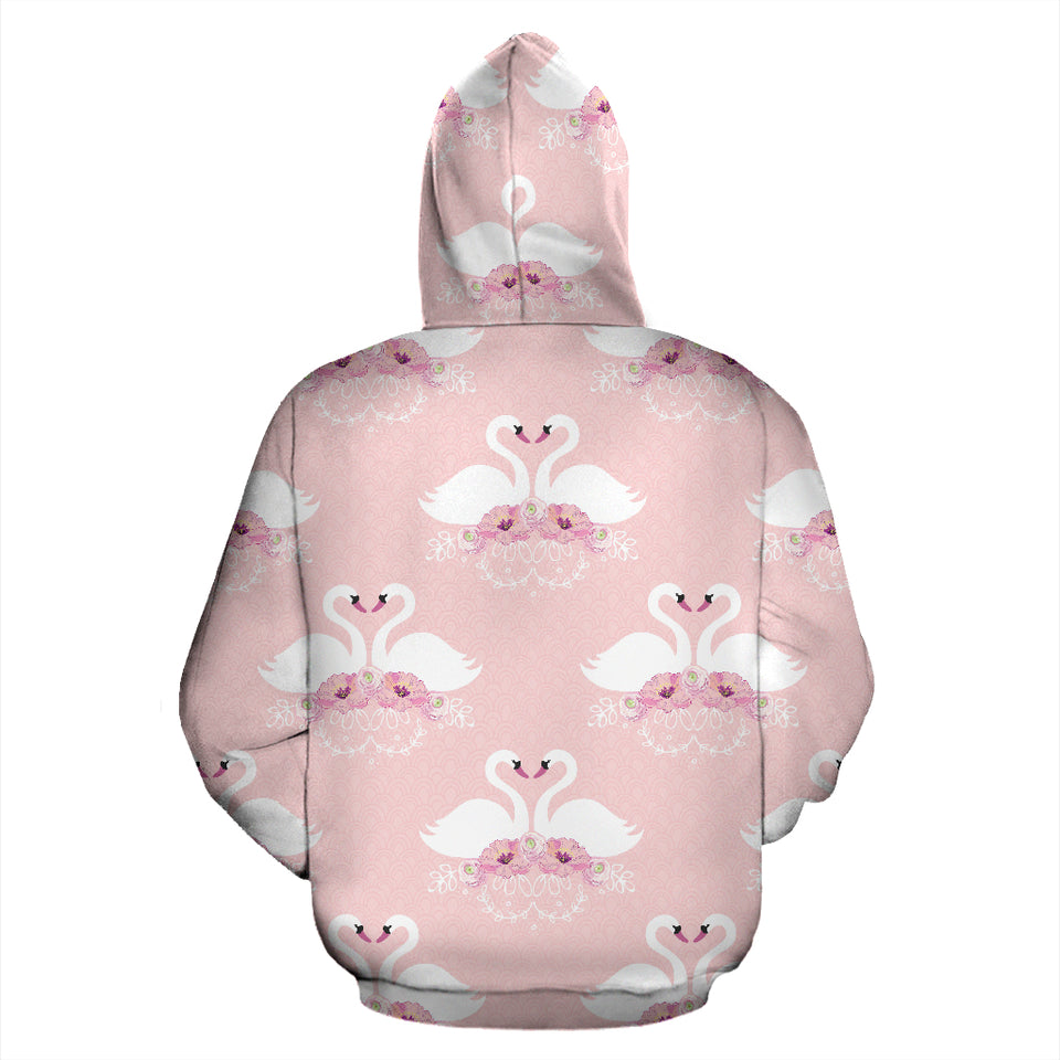 White Swan And Flower Love Pattern Zip Up Hoodie