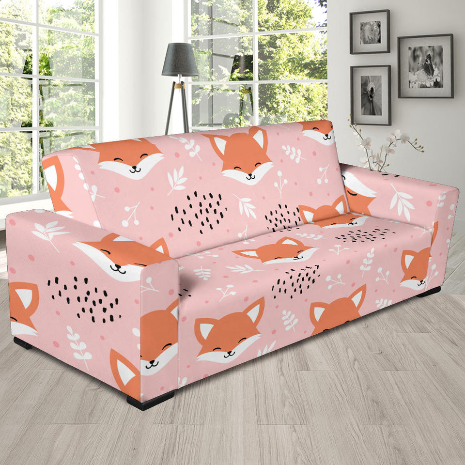 Cute Fox Pattern Pink Background Sofa Slipcover