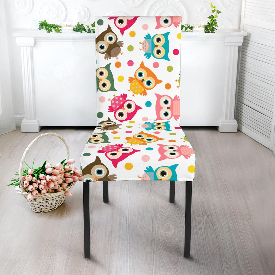 Color Cute Owl Pattern Dining Chair Slipcover